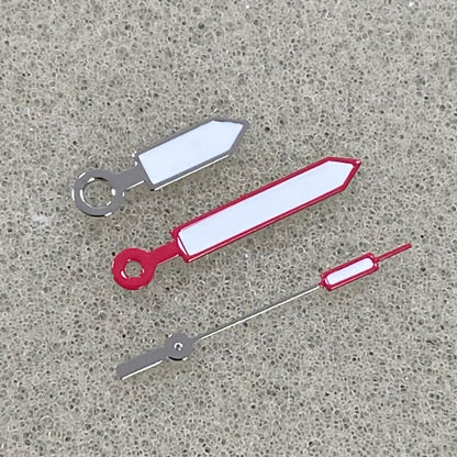 Red and silver trimmed luminous watch hands for NH35/NH36/4R/7S movement.