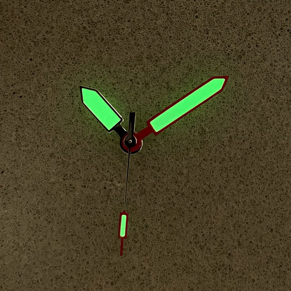 Red and silver trimmed luminous watch hands for NH35/NH36/4R/7S movement.