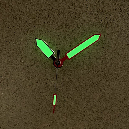 Red and silver trimmed luminous watch hands for NH35/NH36/4R/7S movement.