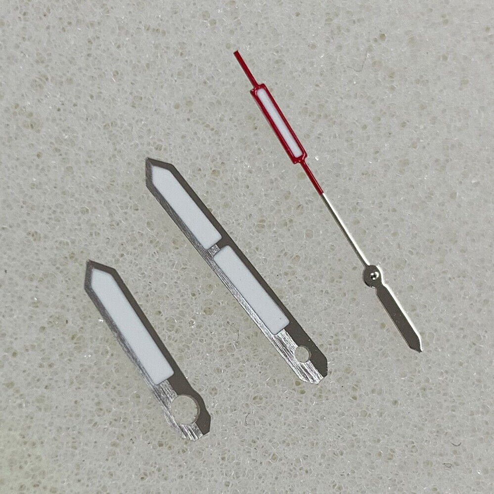 Silver-trimmed green luminous watch hands for NH35/NH36/4R/7S movement by Color Block, perfect for enhancing dial visibility.