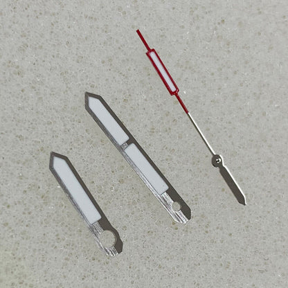 Silver-trimmed green luminous watch hands for NH35/NH36/4R/7S movement by Color Block, perfect for enhancing dial visibility.