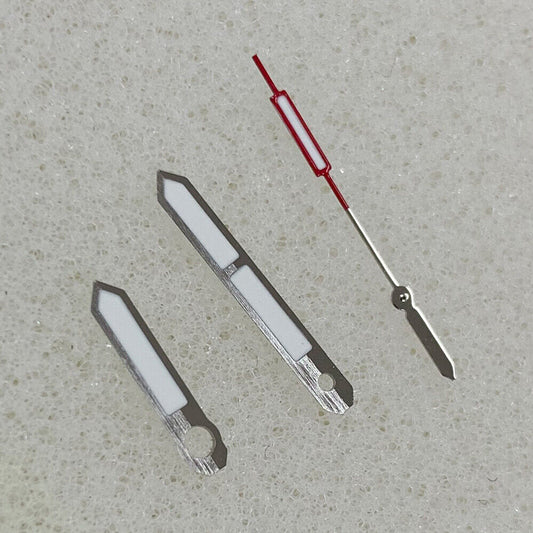 Silver-trimmed green luminous watch hands for NH35/NH36/4R/7S movement by Color Block, perfect for enhancing dial visibility.