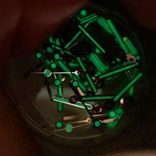 Green luminous color block watch hands set, compatible with NH35/NH36/4R/7S movements.