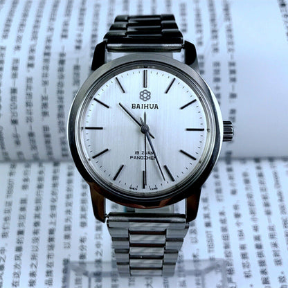37mm China Baihua Manual Mechanical Watch 19 Jews Silver Dial Silver Case