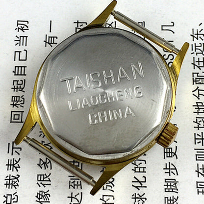 Liaocheng TAISHAN lady watch with golden case, manual mechanical movement, and 19 jewels for elegant style.