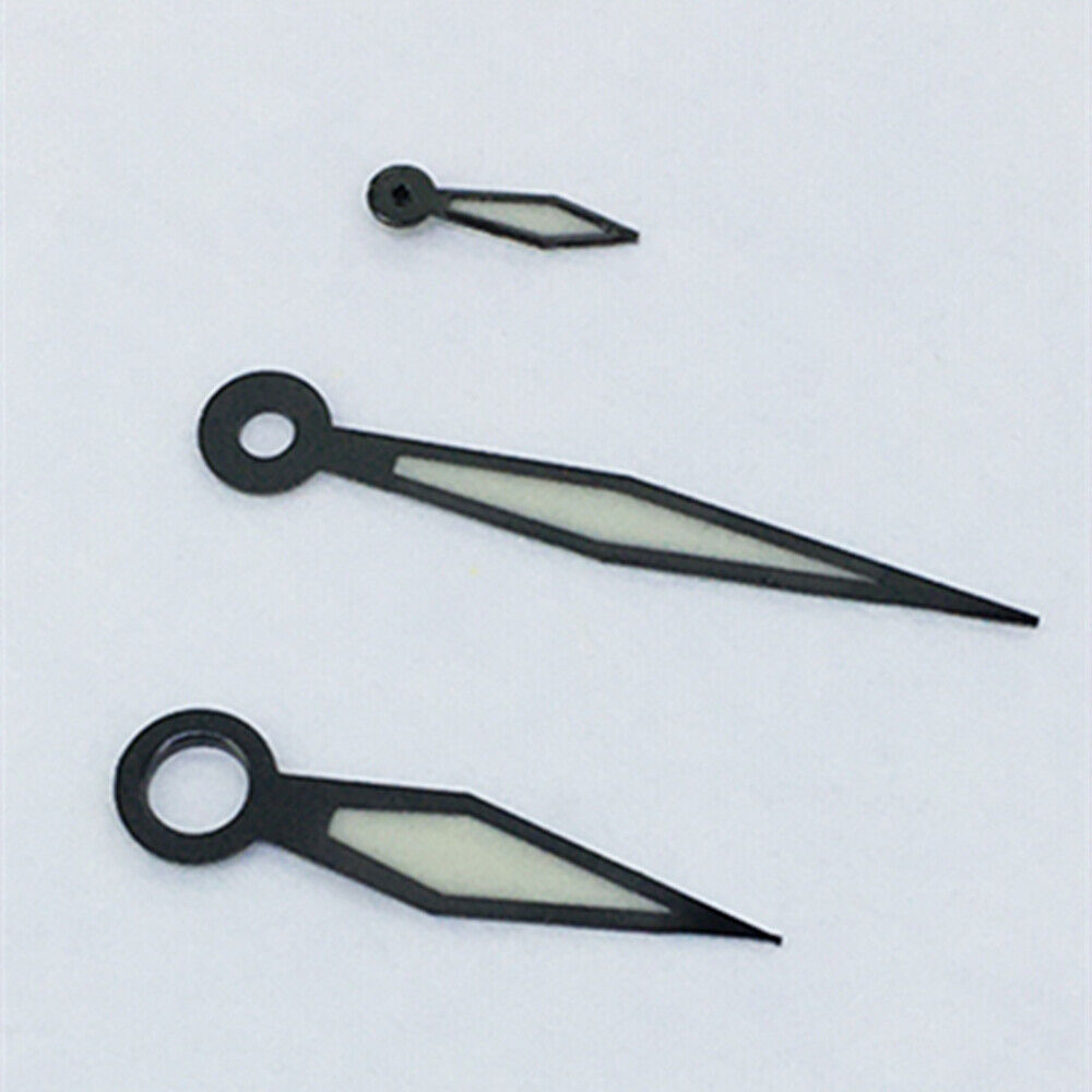 Black trim green polished blue lume watch hands for ST3600 movement, enhancing vintage watch designs.