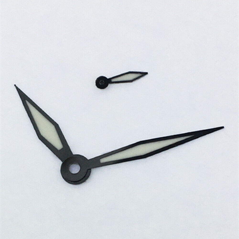 Black trim green polished blue lume watch hands for ST3600 movement, enhancing vintage watch designs.