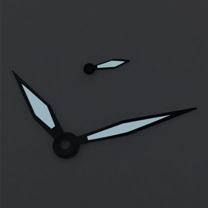 Green polished watch hands with black trim and blue lume for ST3600 movement, vintage style enhancement.