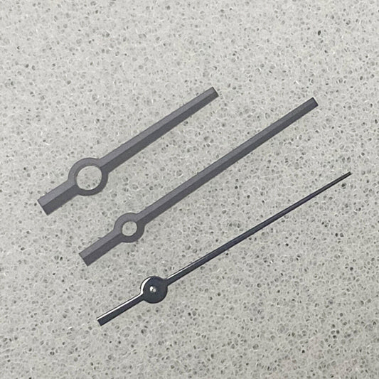 Silver and black trim long watch hands, compatible with NH35/NH36/4R/7S movements, no lume finish.