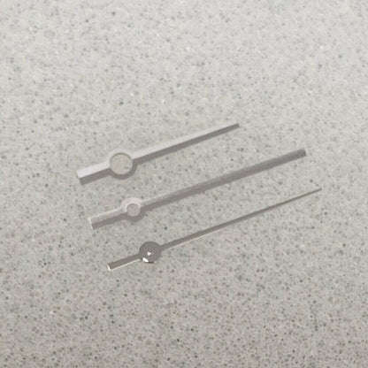 Silver and black long watch hands, designed for NH35/NH36/4R/7S movements, no lume finish.