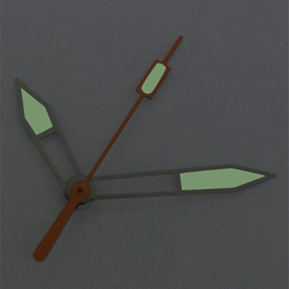 Orange second hand with green lume and silver trim for ETA2836/2846/2824/2846 watches, precise fit.