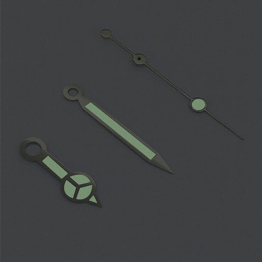 Classic silver trim green luminous watch hands for Asian 8215/2813/8205 movement, precise fit and visibility.