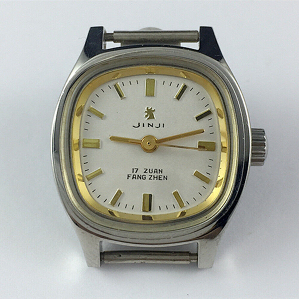 SHANGHAI JINJI 24mm gold square lady watch with elegant manual mechanical movement and 17 jewels.