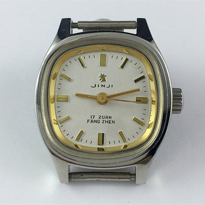 SHANGHAI JINJI 24mm gold square lady watch with elegant manual mechanical movement and 17 jewels.