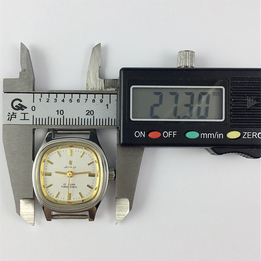 24mm SHANGHAI JINJI gold square case lady watch with manual mechanical movement and 17 jewels.