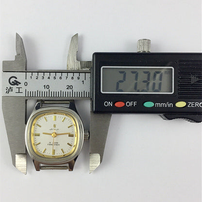 24mm SHANGHAI JINJI gold square case lady watch with manual mechanical movement and 17 jewels.