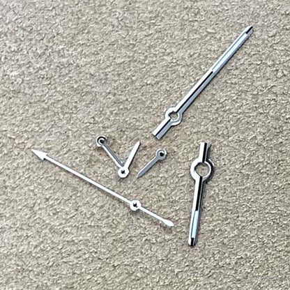 Vintage 13.5mm silver-trimmed green luminous watch hands, 6 hands design for VK63 movement.