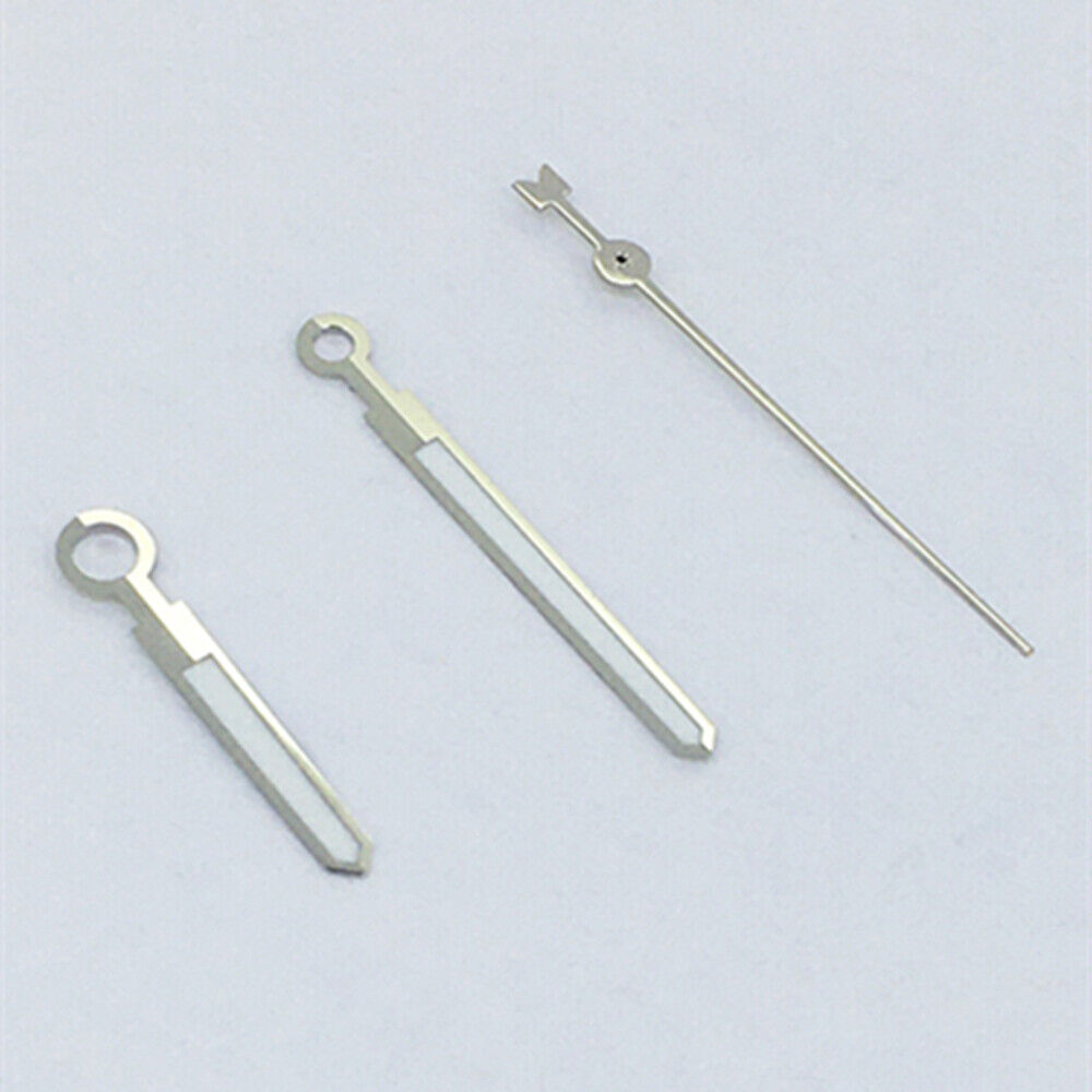 Men's green luminous watch hands with silver trim for Asian 8215/2813/8205 movements, ideal for repairs.
