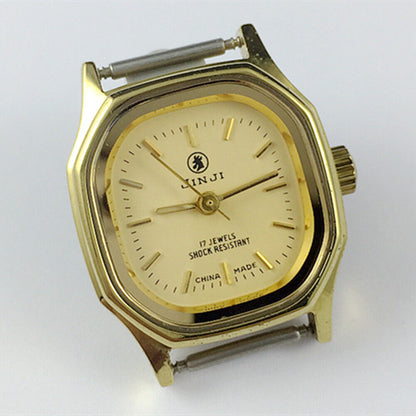 26mm SHANGHAI JINJI Lady Watch with golden square case and manual mechanical movement, featuring 17 jewels.