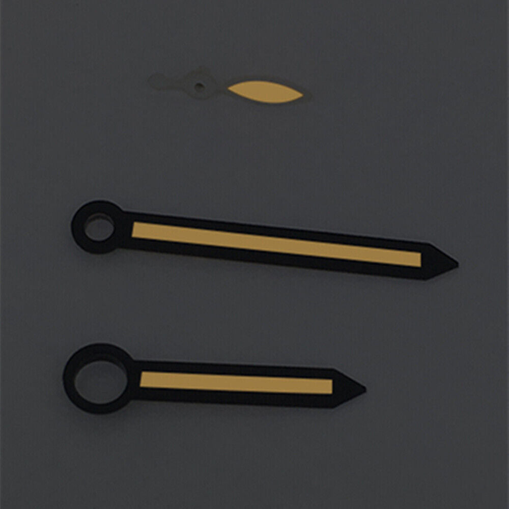 Black trim arrow-shaped orange lume watch hands compatible with ST3600/ST3620/ETA6497/6498 movements.