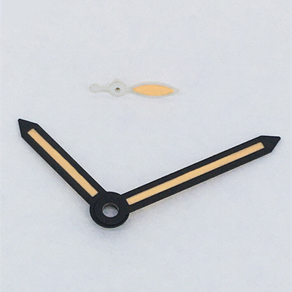 Black trim arrow-shaped orange lume watch hands compatible with ST3600/ST3620/ETA6497/6498 movements.