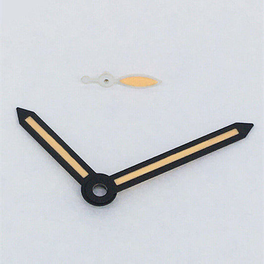 Black trim arrow-shaped orange lume watch hands compatible with ST3600/ST3620/ETA6497/6498 movements.