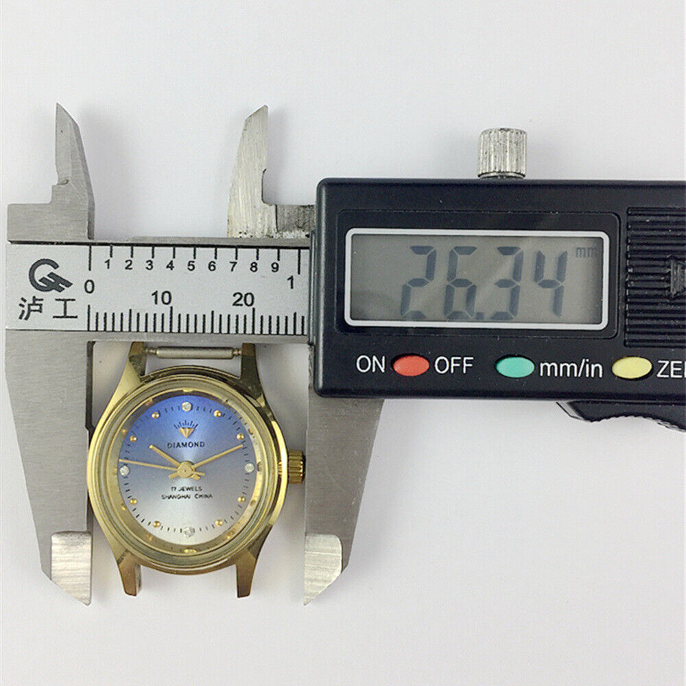 Shanghai Diamond 25mm oval lady watch with blue dial, 17 jewels, manual mechanical movement.