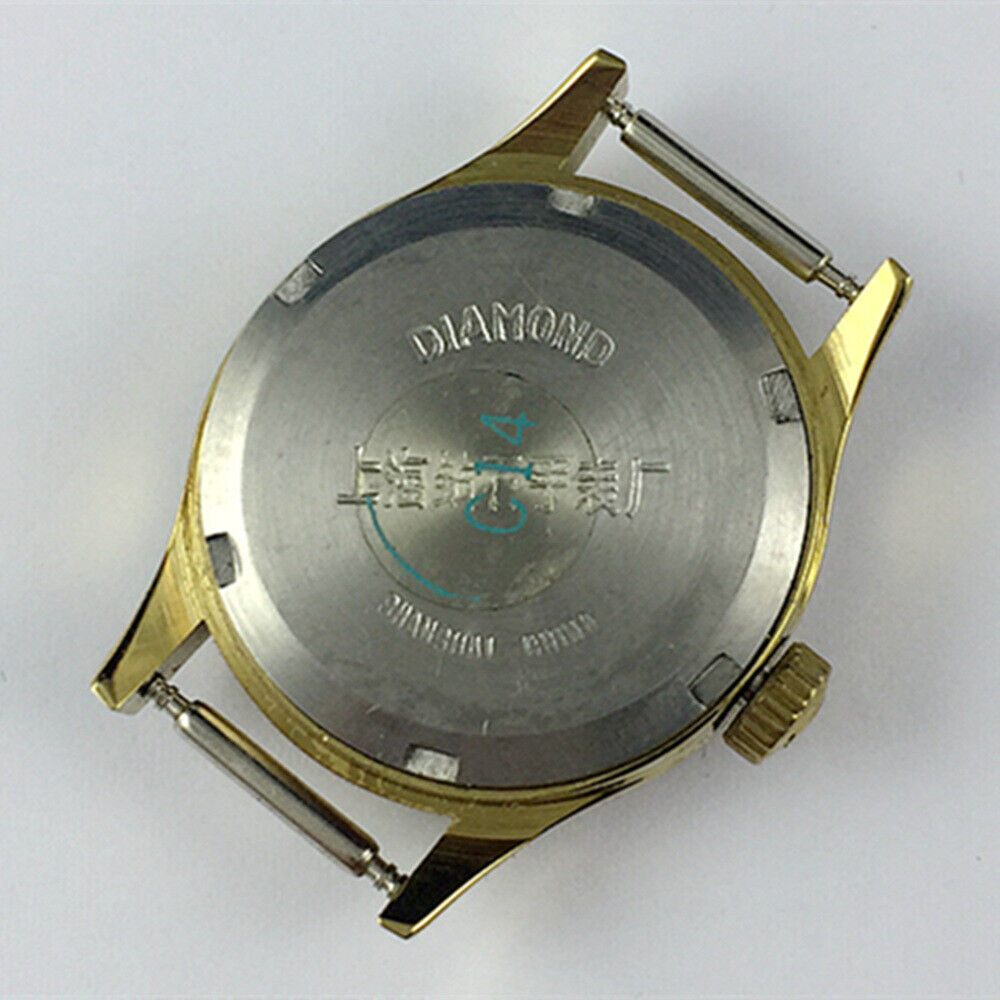 Shanghai Diamond 25mm oval lady watch with blue dial, 17 jewels, manual mechanical movement.