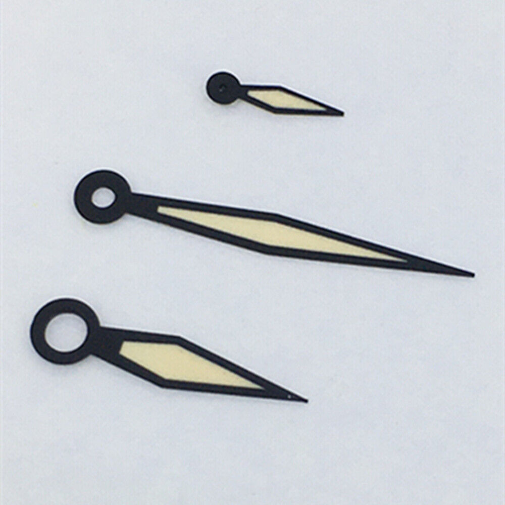 Black trim diamond-shaped yellow lume watch hands for ST3600, ST3620, ETA6497, and ETA6498 movement models.