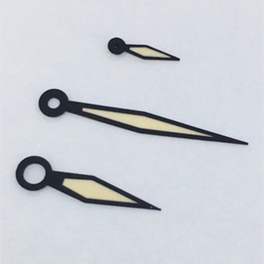 Black trim diamond-shaped yellow lume watch hands for ST3600, ST3620, ETA6497, and ETA6498 movement models.