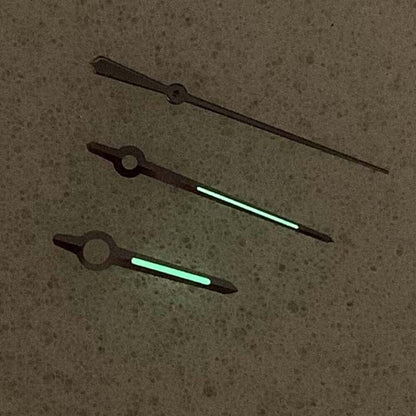 Green luminous black trim watch hands for NH35/NH36/4R/7S movement, enhancing visibility and style.
