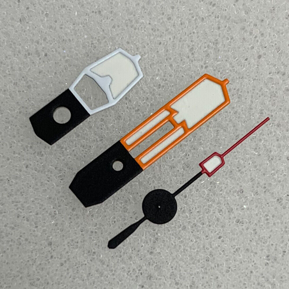 Color block orange and white watch dial with green luminous hands for NH35/NH36/4R/7S movement, ideal for watch repairs.