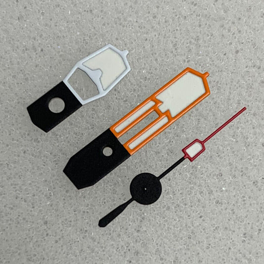 Color block orange and white watch dial with green luminous hands for NH35/NH36/4R/7S movement, ideal for watch repairs.