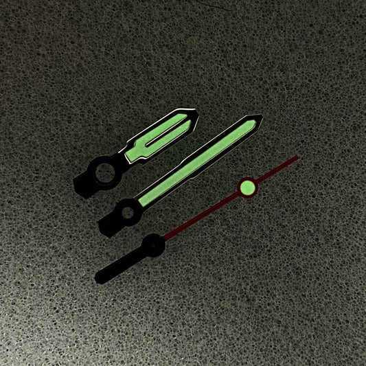 Black trim color block green luminous watch hands compatible with NH35/NH36/4R/7S movements
