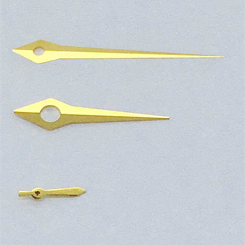 Long golden pointed watch hands without lume for ST3600/ST3620/ETA6497/6498 movements.
