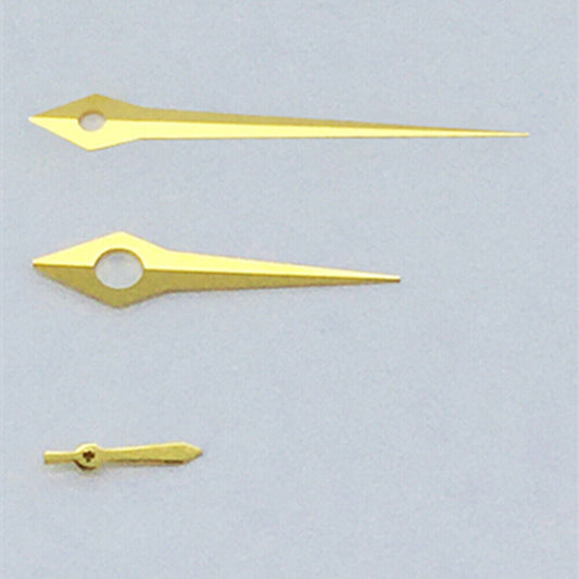Long golden pointed watch hands without lume for ST3600/ST3620/ETA6497/6498 movements.