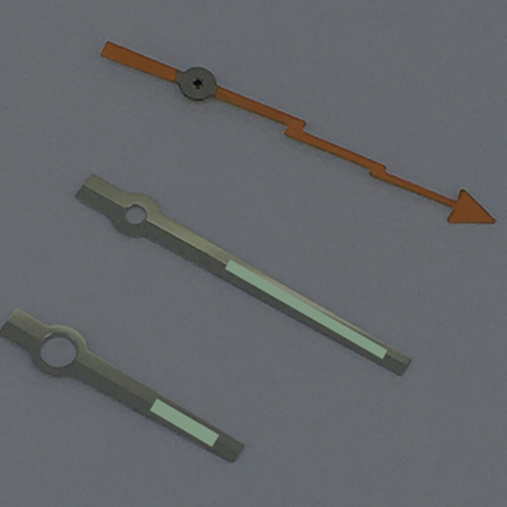 Silver-trimmed green lume watch hands for ETA2834/2836/2824 movements, precision accessory.