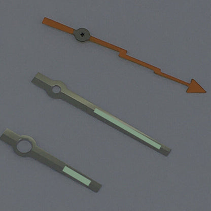 Silver-trimmed green lume watch hands for ETA2834/2836/2824 movements, precision accessory.