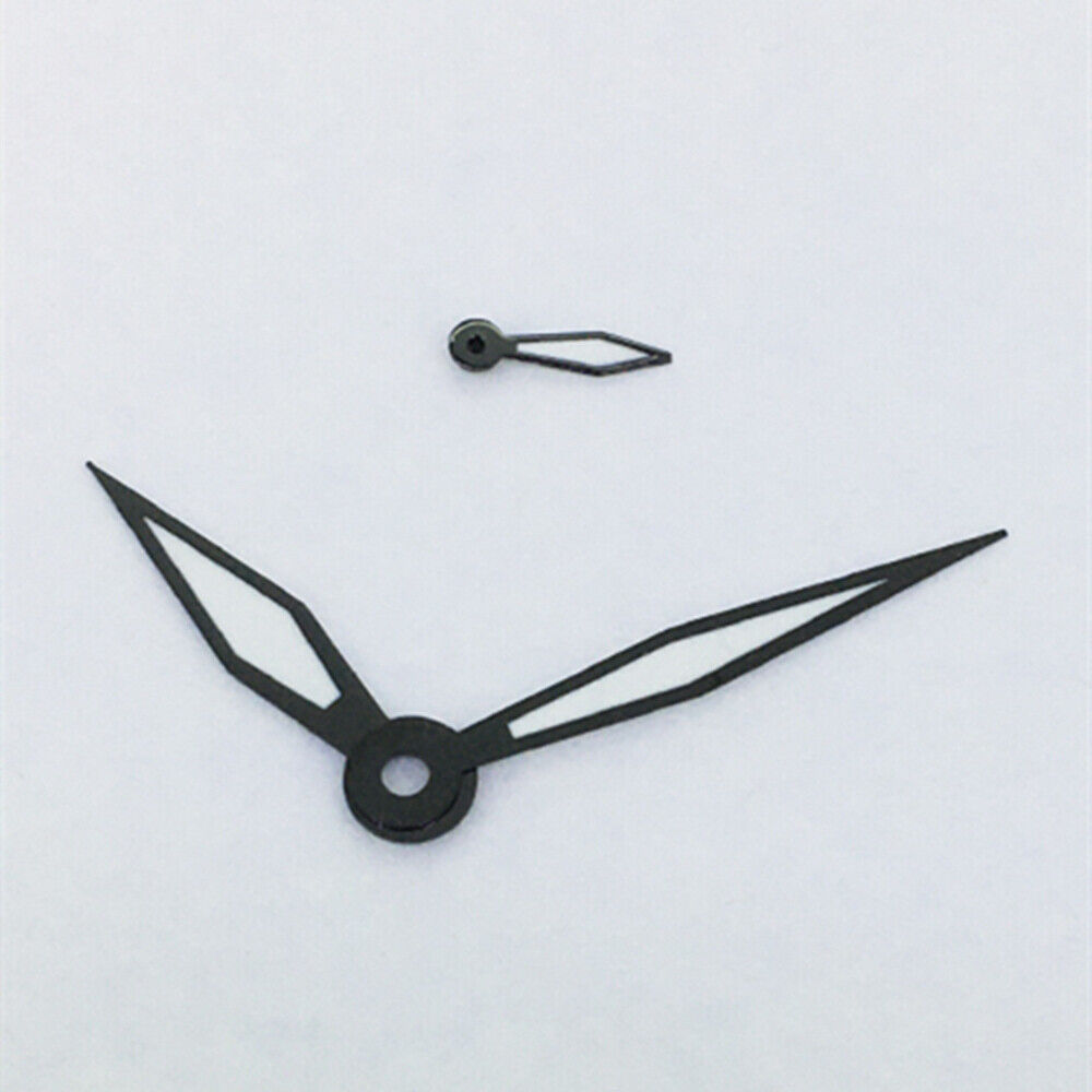 Black trim white polished watch hands with green lume for ST3600, ST3620, ETA6497, ETA6498 movements.