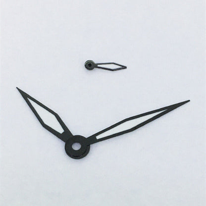 Black trim white polished watch hands with green lume for ST3600, ST3620, ETA6497, ETA6498 movements.