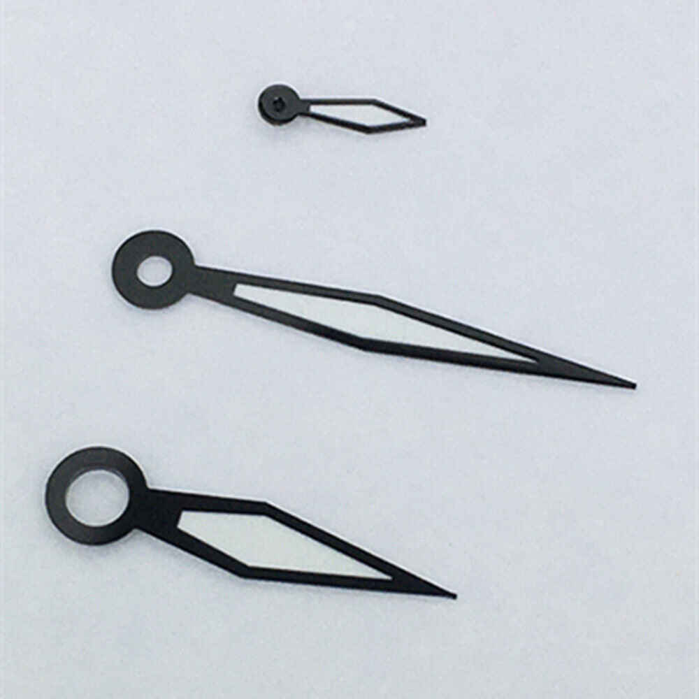 Black trimmed white polished watch hands with green lume for ST3600 and ETA movements.