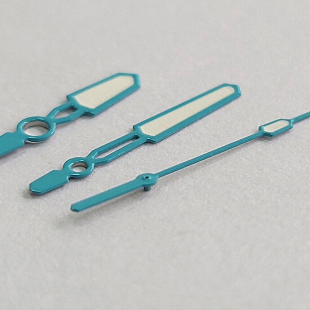 Green luminous watch hands with candy color trim for NH35/NH36/4R/7S movements by Fashion Candy, perfect for upgrades.