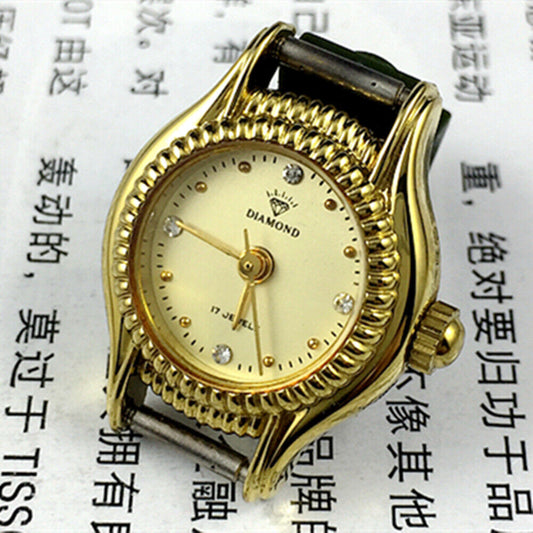 SHANGHAI DIAMOND Montre mécanique manuelle pour femme, cadran jaune 17 juifs, clou doré