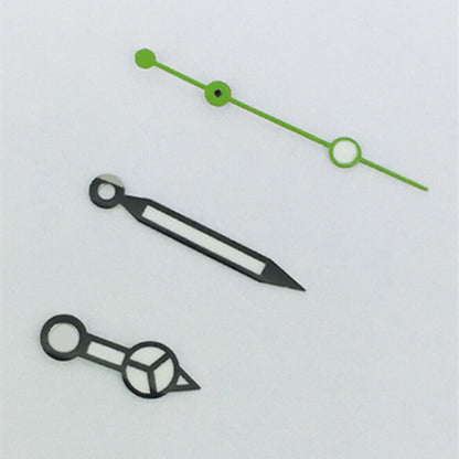 Green lume watch hands with black trim, compatible with ETA2836/2846/2824/2846 movements, for accurate timekeeping.