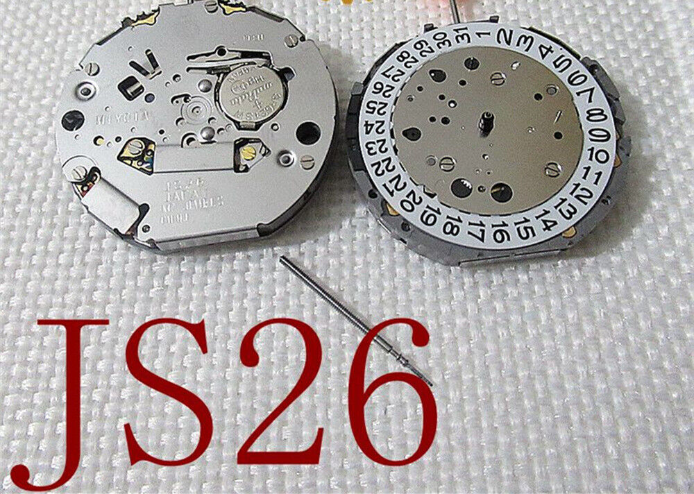 Miyota JS26 Japan Quartz Movement watch dial with small seconds at 3, 6, 9 and date window at 3, precision timekeeping.