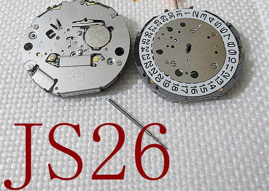Miyota JS26 Japan Quartz Movement watch dial with small seconds at 3, 6, 9 and date window at 3, precision timekeeping.