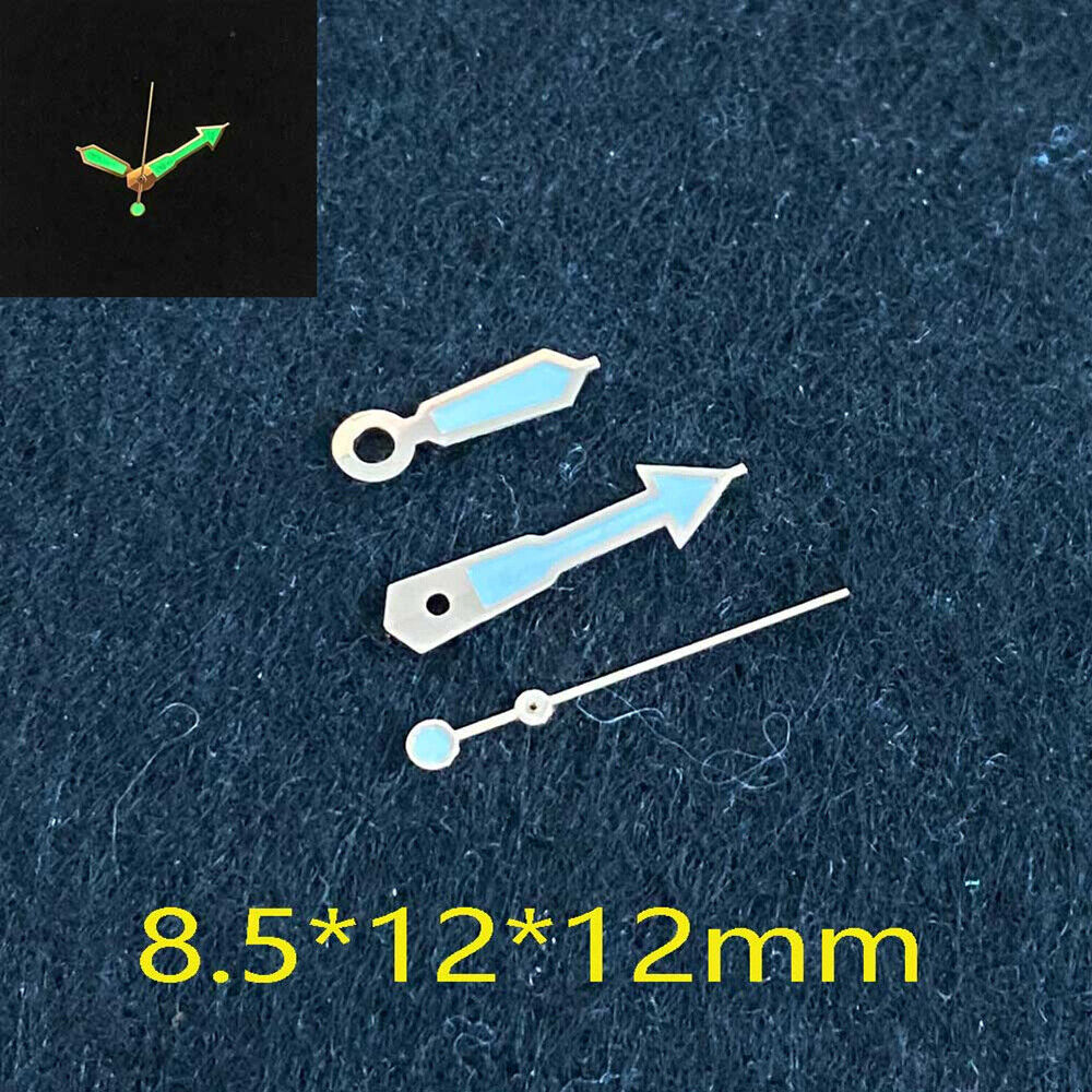 Rose gold trimmed green luminous watch hands for NH35/NH36/4R36, perfect for precise watch repair.