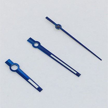 Blue-trimmed luminous watch hands glowing green, designed for Asian 8215/2813/8205 movements.