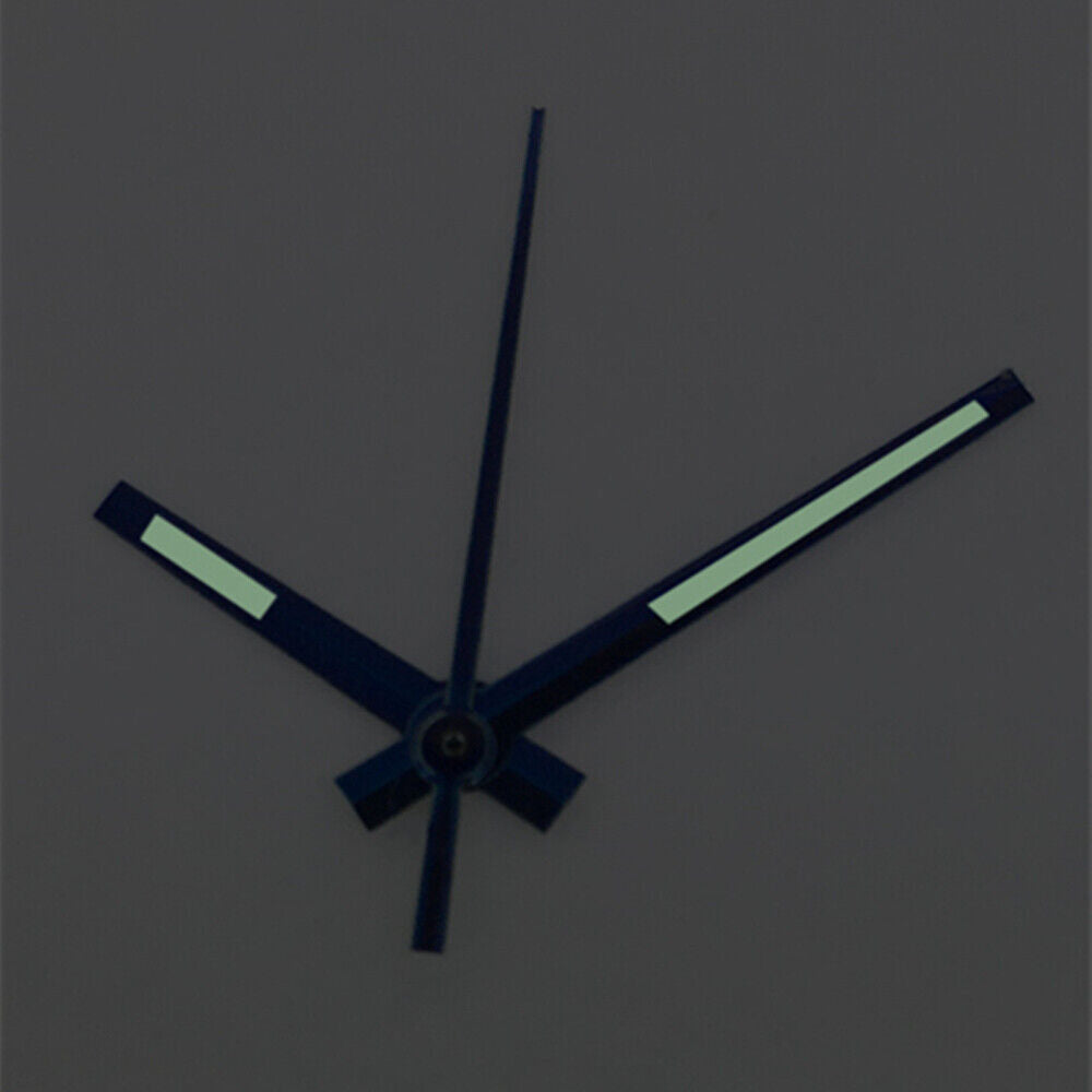Blue-trimmed luminous watch hands with green glow, compatible with Asian 8215/2813/8205 movements.