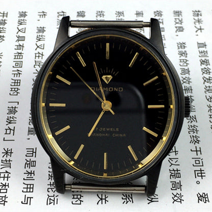 36mm SHANGHAI DIAMOND oval manual watch with 17 jewels, black dial and sleek black case for elegant style.